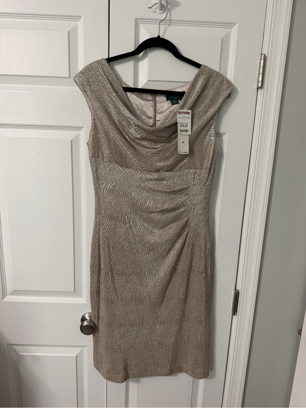 Lauren Ralph Lauren Metallic Champagne Cowl-Neck Midi Dress